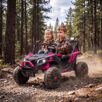 24V 2 Seater Ride On Truck Car for Big Kids with Remote Control, Dual Motors, 4-Wheel Suspension for Ages 3-8, Pink