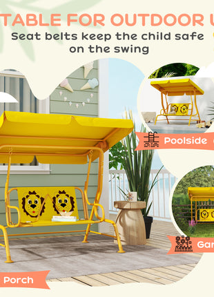 Kids Patio Swing Chair with Adjustable Canopy, Safety Belt for Patio, Garden, Poolside, Balcony, Yellow