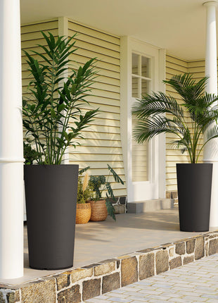 29 Inch Outdoor Planter, Set of 2 Plastic Flower Pots, Weather and UV Resistant Stackable Large Planters, Black