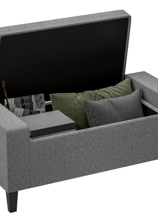 36" Ottoman with Storage, Storage Ottoman Bench with Lift Top and Rubberwood Legs, Linen Upholstered Entryway Bench with Seating for Living Room, Bedroom, Holds up to 330 lb, Gray