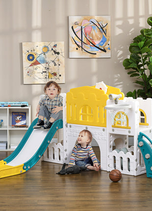 9 in 1 Toddler Slide for Kids Age 1-3 Years with Basketball Hoop, Climber, Telescope, Tunnel, Steering Wheel, Aisle