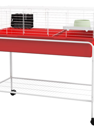 Two-Story Small Animal Cage Removable from Stand, Pet Habitat with Shelf & Wheels, 39" x 20.5" x 36.5", Red