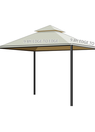 10' x 10' Steel Outdoor Patio Gazebo with Polyester Privacy Curtains, Two-Tier Roof for Air, Large Design