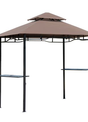 8' x 5' Grill Gazebo with Double Roof, Outdoor BBQ Canopy Gazebo with 2 Side Shelves for Patio Yard Garden Coffee