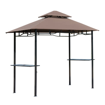 8' x 5' Grill Gazebo with Double Roof, Outdoor BBQ Canopy Gazebo with 2 Side Shelves for Patio Yard Garden Coffee