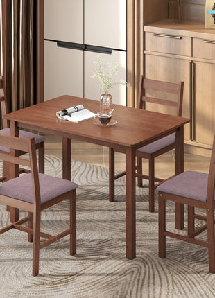 5-Piece Solid Wood Dining Table Set for 4, Farmhouse Kitchen Table with Upholstered Chairs for Dining Room, Light Brown