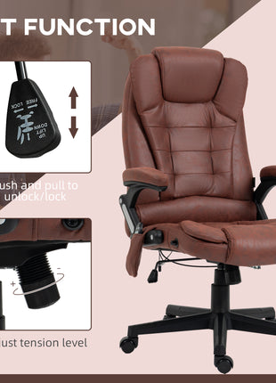 6 Point Vibrating Massage Office Chair with Heat, Microfiber High Back Executive Office Chair with Reclining Backrest, Padded Armrests and Remote, Red