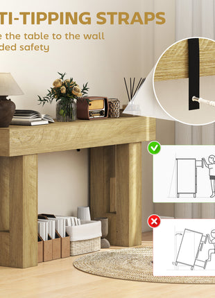 63 Inch Console Table, Sofa Table Behind the Couch with Thickened Tabletop for Living Room, Hallway, Entrance, Oak