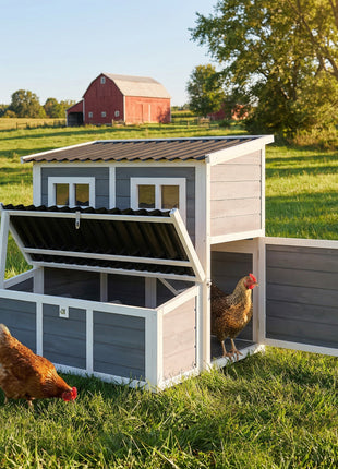 Wooden Chicken Coop with Nesting Box, Pull-Out Tray, Waterproof Roof, 39" Chicken House for 2-4 Chickens, Rabbits