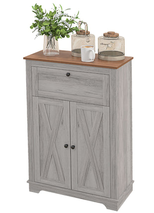 Farmhouse Sideboard Storage Cabinet with Doors and Drawer for Kitchen, Living room, 23.5"x11.75"x34.5", Light Gray
