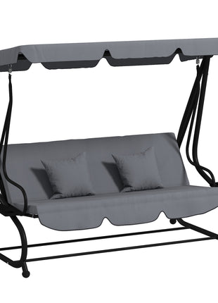 Free Standing Swing Bench, Porch Swing with Stand, Adjustable Canopy, Cushion and Pillows, Dark Gray
