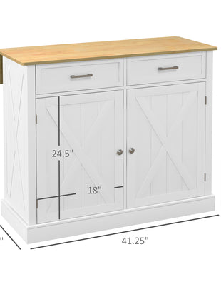 Rolling Kitchen Island with Drop Leaf Wood Breakfast Bar, Farmhouse Kitchen Cart with 2 Drawers, White