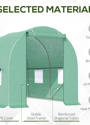 15' x 7' x 7' Walk-in Tunnel Hoop Greenhouse, Green House for Outside with PE Cover, Steel Frame, Roll-Up Zipper Door & Windows for Flowers, Vegetables, Tropical Plants, Green