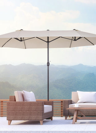15ft Patio Umbrella Double-Sided Outdoor Market Extra Large Umbrella with Crank Handle for Deck, Lawn, Backyard and Pool, Cream White