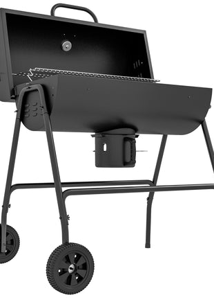 Barrel Charcoal BBQ Grill, Barbecue with 420 sq.in. Cooking Area, Wheels, Ash Catcher, Black