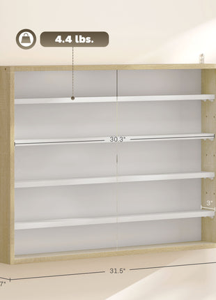 5-Tier Display Cabinet, Wall-Mounted Display Case with 2 Glass Doors and Adjustable Shelves, Oak and White