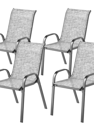 Set of 4 Outdoor Dining Chairs, Stackable Patio Chairs with High Back, Breathable Mesh Seat for Garden Lawn, Mixed Gray
