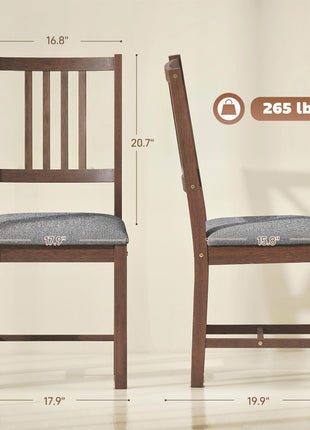 Set of 2 Dining Chairs, Upholstered Slat Back Dining Room Chairs with Rubberwood Legs and Padded Seat, Walnut