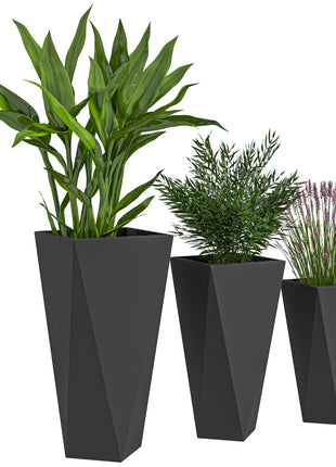 Indoor Outdoor Planters Set of 3 MgO Tall Planters Stackable Flower Pots with Drainage Holes for Garden, Balcony, Black