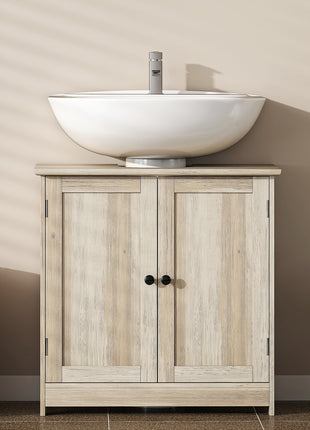 Bathroom Vanity Cabinet, Under Sink Bathroom Cabinet with 2 Doors and Adjustable Shelf, Weathered Gray Oak