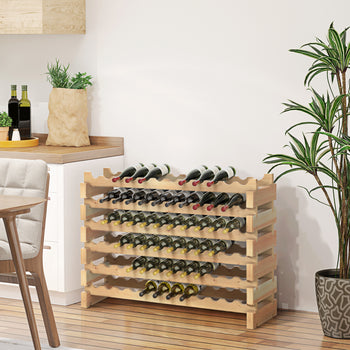 Stackable  Rack, Modular Storage Shelves, 72-Bottle Holder, Freestanding Display Rack for Kitchen, Pantry, Cellar, Natural