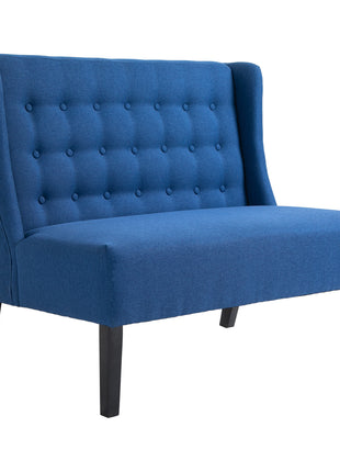 Armless Couch Wingback Double Sofa Linen Fabric Upholstery Button Tufted Loveseat Modern Living Room Settee, Blue