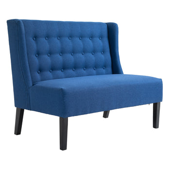 Armless Couch Wingback Double Sofa Linen Fabric Upholstery Button Tufted Loveseat Modern Living Room Settee, Blue