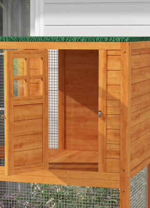 74" Wooden Outdoor Cat House Catio Outdoor Cat Enclosure, Orange