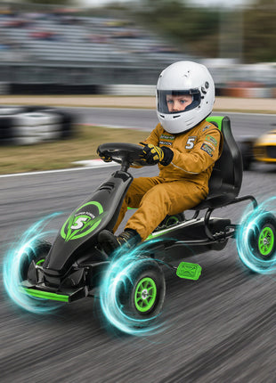 Ergonomic Pedal Go Kart Kids Ride-on Toy with Tough, Wear-Resistant Tread for Boys & Girls, Ages 5-12, Green