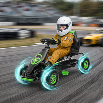 Ergonomic Pedal Go Kart Kids Ride-on Toy with Tough, Wear-Resistant Tread for Boys & Girls, Ages 5-12, Green