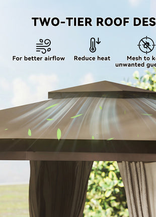 10' x 10' Outdoor Patio Gazebo, Soft Top Gazebo Canopy Shelter with Curtains, Netting, Steel Frame, Hook, Khaki