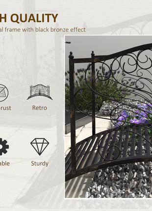 4’ Metal Arch Backyard Garden Bridge with Safety Siderails, Delicate Scrollwork, & Easy Assembly, Black Bronze