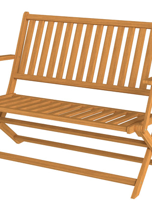 2-Person Foldable Wood Outdoor Bench with Backrest and Armrests for Garden, Porch, Park, Balcony, Teak