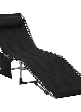 Padded Folding Chaise Lounge Chair, Outdoor 6-Level Reclining Camping Tanning Chair with Headrest for Beach, Yard, Patio, Pool, Black