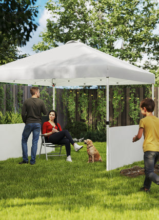10' x 10' Pop Up Canopy Tent with 2 Half Sidewalls, UV50+ Instant Sun Shelter with Wheeled Carry Bag, White