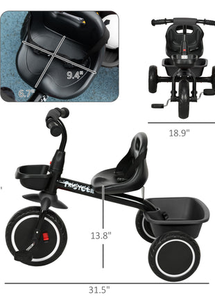 Tricycle for Toddlers Age 2-5 with Adjustable Seat, Storage Baskets, Black
