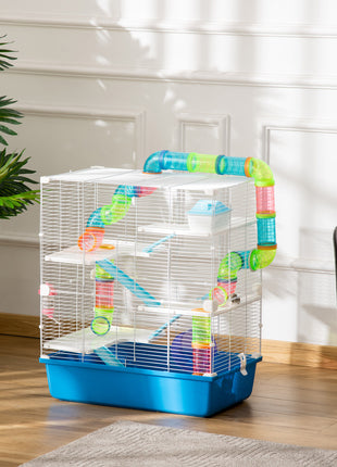 23" 5-Tier Hamster Cage with Wheel and Water Bottle, Blue