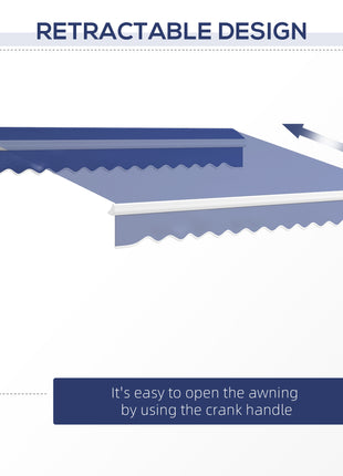 13' x 8' Patio Awning, Manual Retractable Sun Shade with UV Protection and Easy Crank Opening, Dark Blue