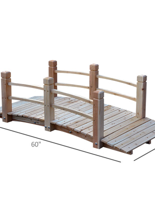 5 ft Wooden Garden Bridge Arc Footbridge with Railings for your Backyard, Natural Wood