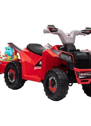 6V Electric Toy Car with Back Trailer, Forward Backward, Wear-Resistant Wheels for Ages 18-36 Months, Red