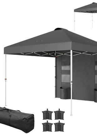 10' x 10' Pop Up Canopy Tent w/ Sidewall, UPF50+ Height Adjustable Instant Sun Shelter w/ Storage Pockets, Dark Gray