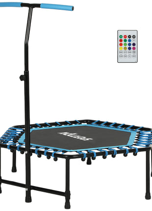 45" Rebounder Trampoline for Adults, Quiet Bungee Rebounder with LED Lights and Adjustable Handle, Blue