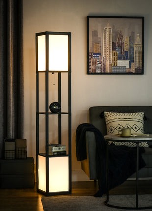 Modern Shelf Floor Lamp with Dual Ambient Light, Standing Lamp Living Room, Bedroom, 10.25"x10.25"x61.5", Black