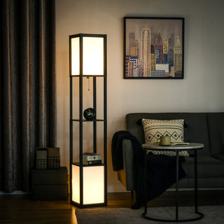 Modern Shelf Floor Lamp with Dual Ambient Light, Standing Lamp Living Room, Bedroom, 10.25"x10.25"x61.5", Black