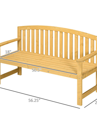 56" Outdoor Wood Bench, 2-Seater Garden Bench with Backrest and Armrest, Patio Bench for Patio, Porch, Poolside, Balcony, Natural