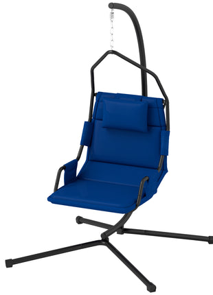 Hammock Chair with Stand and PA Coating Cushion, Hanging Swing Chair with Steel Frame for Indoor and Outdoor, Dark Blue