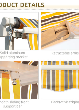 12' x 10' Manual Retractable Awning Outdoor Sunshade Shelter for Patio, Balcony, Yard, with Adjustable & Versatile Design, Yellow and Gray