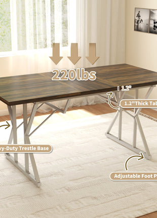 47"-63" Extendable Dining Table for 4-6, Farmhouse Expandable Kitchen Table with Heavy Duty Trestle Base, Brown