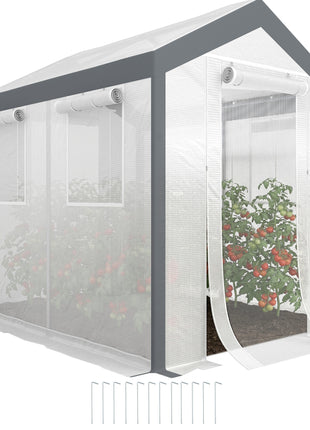 Outdoor Walk-In Tunnel Greenhouse with Roll-up Windows, Zippered Mesh Door, & Weather Cover,  8' x 6' x 7.4'