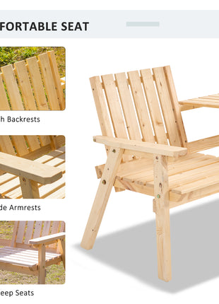 Patio Bench, Garden Bench with Middle Table and Umbrella Hole, Wooden Outdoor Bench for Patio, Porch, Poolside, Balcony, Natural